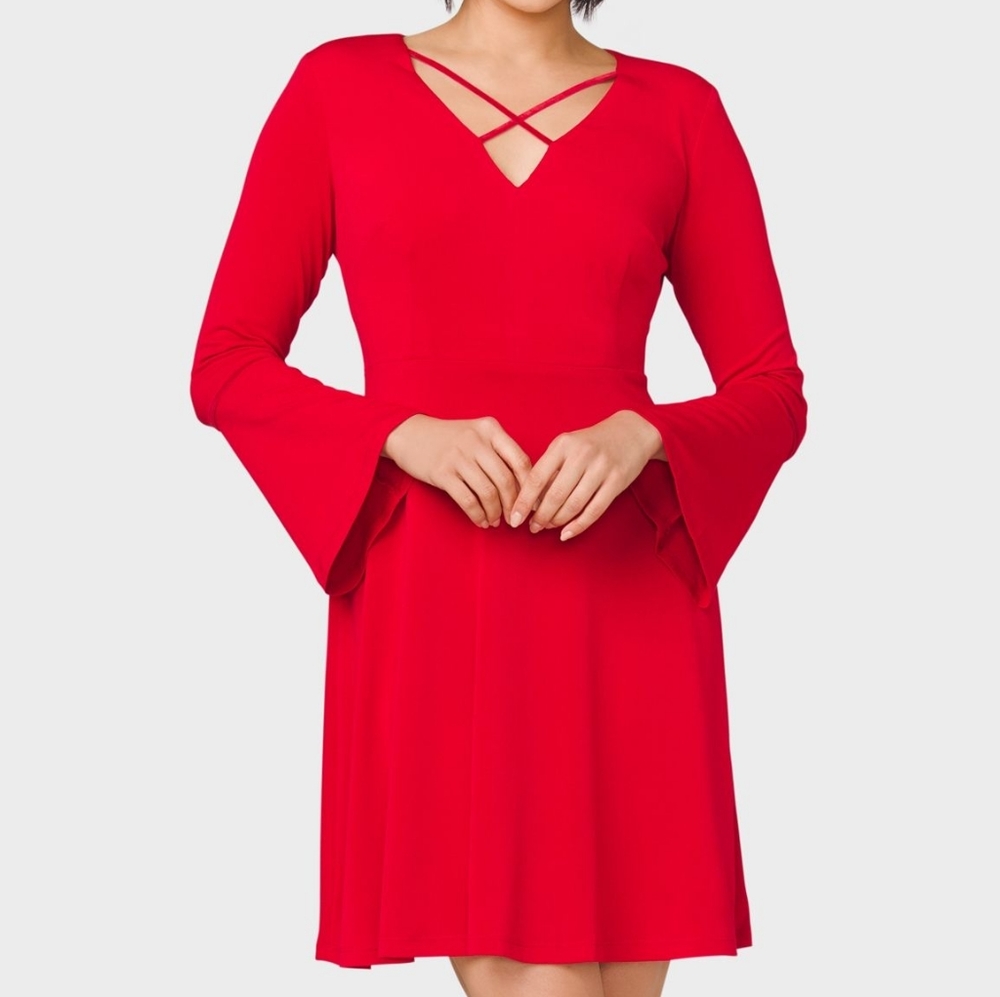 Ashley Graham Bell Sleeve Dress w/ Velvet Detail